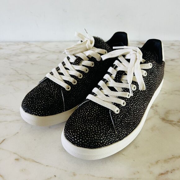 TORY BURCH Howell Court Black Ivory Spotted Haircalf Leather Sneakers - US 7.5 - Picture 1 of 9